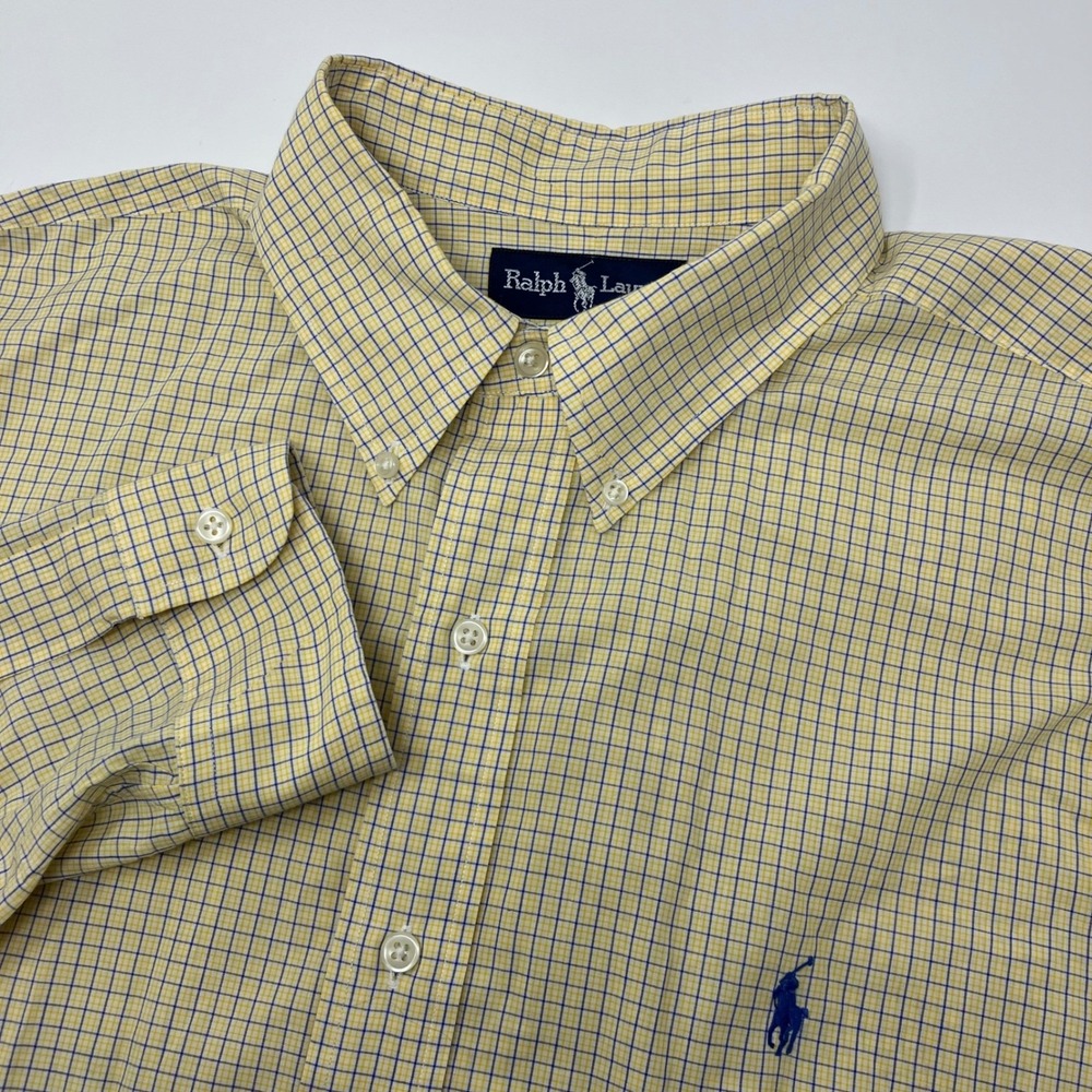 Ralph Lauren Men's XL Blake Tattersall Shirt Yellow Blue Check Relaxed Fit